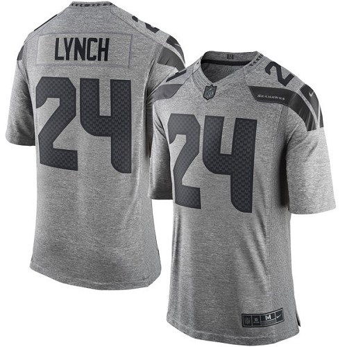 Men's Elite Marshawn Lynch Nike Jersey Gray - #24 Gridiron NFL Seattle Seahawks